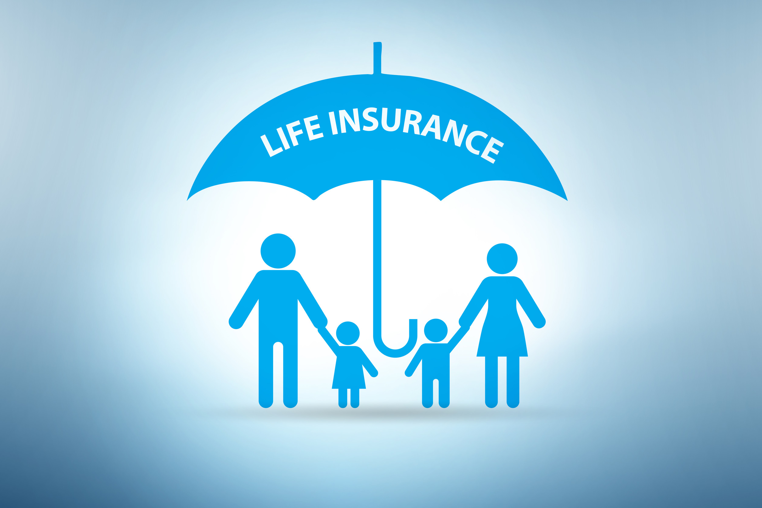 Life insurance concept with family under umbrella